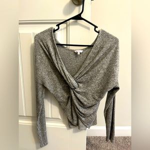Candies Womens Sweater Gray Twist front Ribbed Cozy Size Small